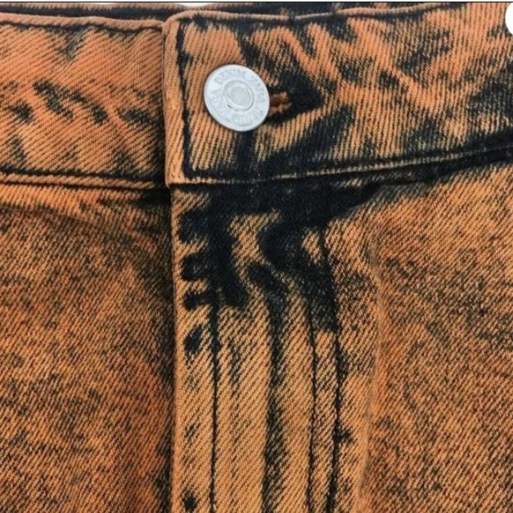 Zara Washed Orange / Brown / Black Distressed Denim Mini Skirt NWT size L - Picture 2 of 4